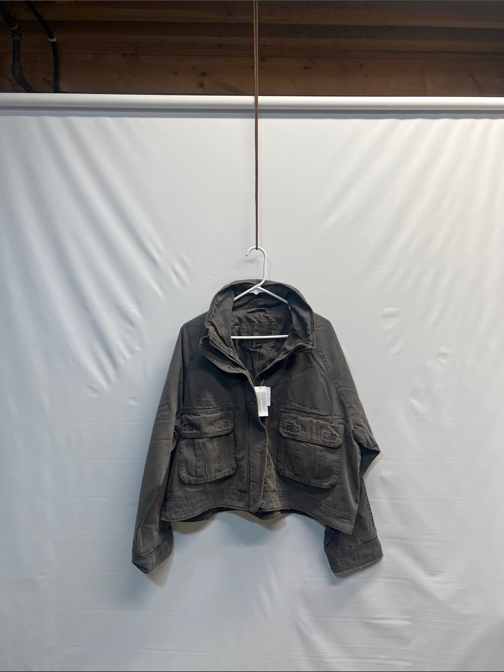 American Eagle Women’s Gray Cropped Utility Jacket XXL NWT